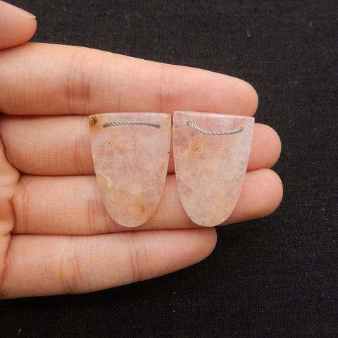 Natural Rose Quartz Double Hole Gemstone Earring Beads, Handmade Earring pair, 27x20x4mm, 7.4g