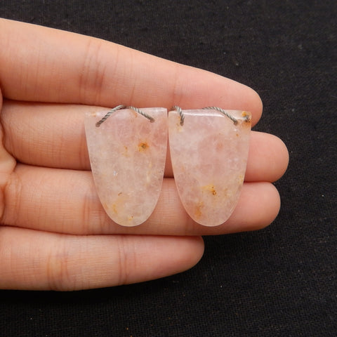 Natural Rose Quartz Double Hole Gemstone Earring Beads, Handmade Earring pair, 27x20x4mm, 7.4g