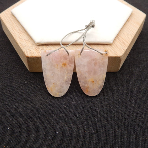 Natural Rose Quartz Double Hole Gemstone Earring Beads, Handmade Earring pair, 27x20x4mm, 7.4g