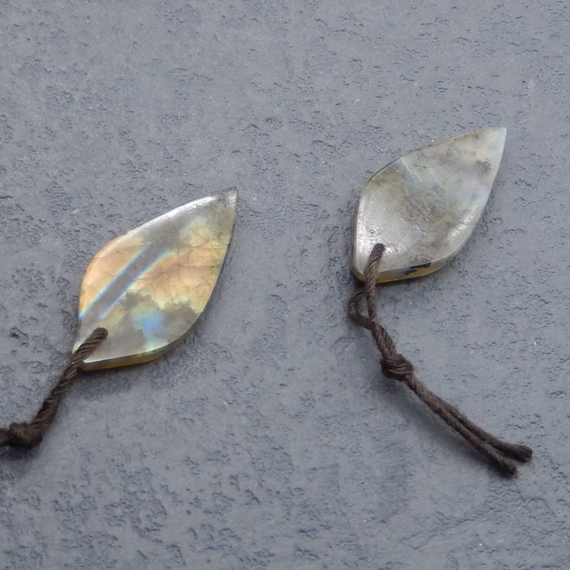 Natural Labradorite Carved leaf Earring Beads 26x12x4mm, 3.8g