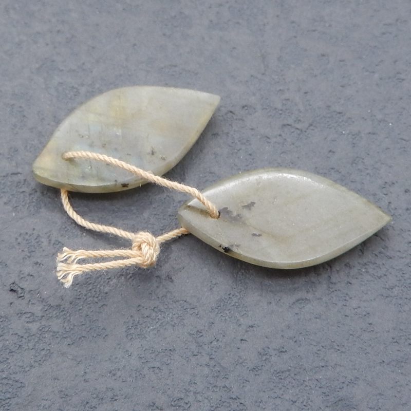 Natural Labradorite Carved leaf Earring Beads 26x12x4mm, 3.8g