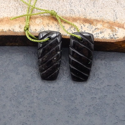 Natural Obsidian Earring Beads 20*10*3mm, 2.5g