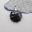 天然宝石黑曜石手工雕刻花卉吊坠，925 纯银枝夹箍，28X28X12mm，9.0g