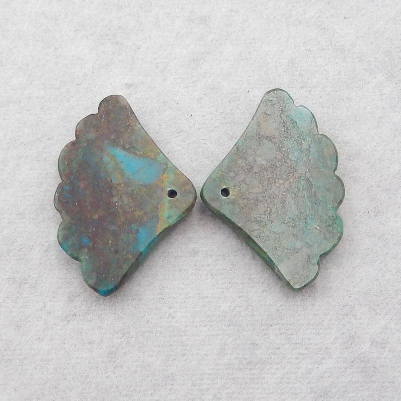 Natural Chrysocolla Carved leaf Earring Beads 19*30*4mm, 7.0g