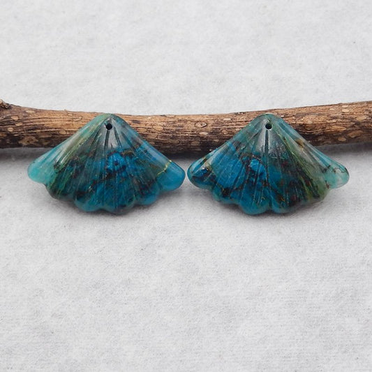 Natural Chrysocolla Carved leaf Earring Beads 19*30*4mm, 7.0g