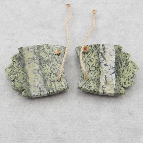 Natural Green Zebra Carved wings Earring Beads 27*24*5mm, 11.3g