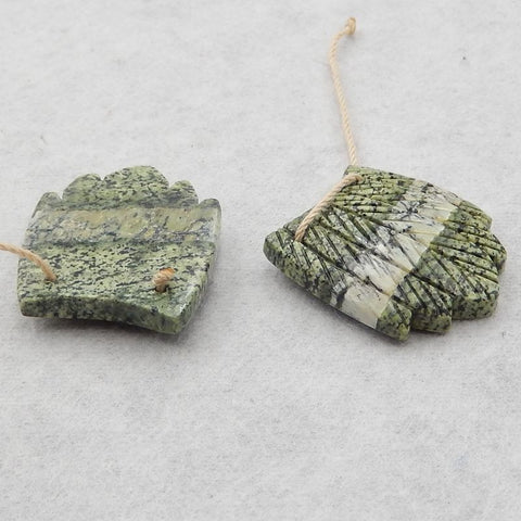 Natural Green Zebra Carved wings Earring Beads 27*24*5mm, 11.3g