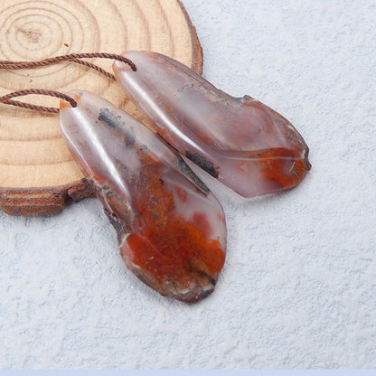 Natural Warring States Red Agate Earring Beads 35x19x4mm, 9.2g