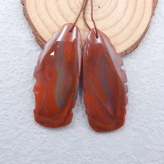 Natural Warring States Red Agate Earring Beads 49x21x5mm, 18.7g