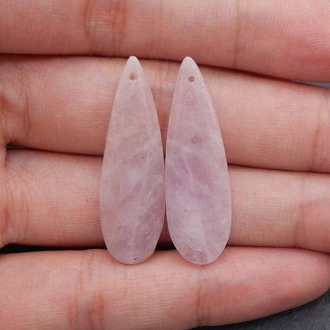 Natural Kunziter Earring Beads,Handmade Gemstone Earring pair,Gemstones For Jewelry Making,36x11x4mm,6.4g