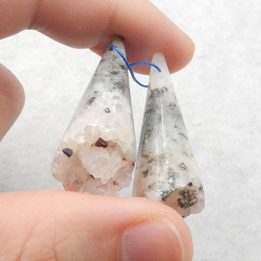 Natural Quartz with Pyrite Earring Beads 43*15*13mm, 18.4g