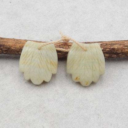 Natural Amazonite Carved feather Earring Beads 19*17*5mm, 5.3g