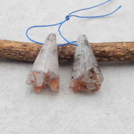 Natural Quartz with Pyrite Earring Beads 24*12*11mm, 6.4g