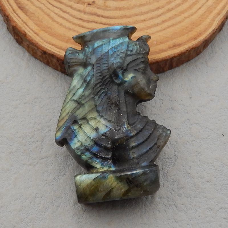 Natural Labradorite Carved Acient Egypt Lady 56*37*18mm, 48.1g