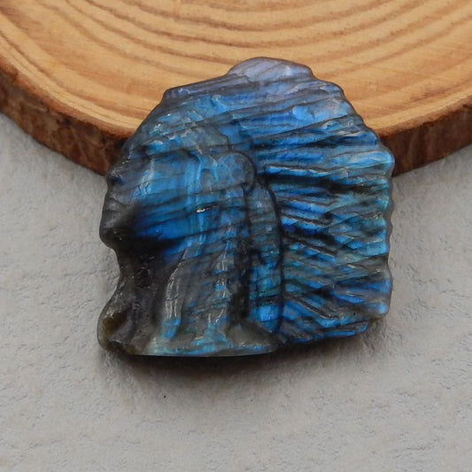 Natural Blue Labradorite Carved Ancient Egypt Queen Cabochon 35*35*10mm, 18.5g