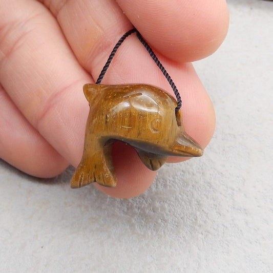 Natural Tiger's Eye Carved dophin Pendant Bead 27*20*10mm, 5.2g