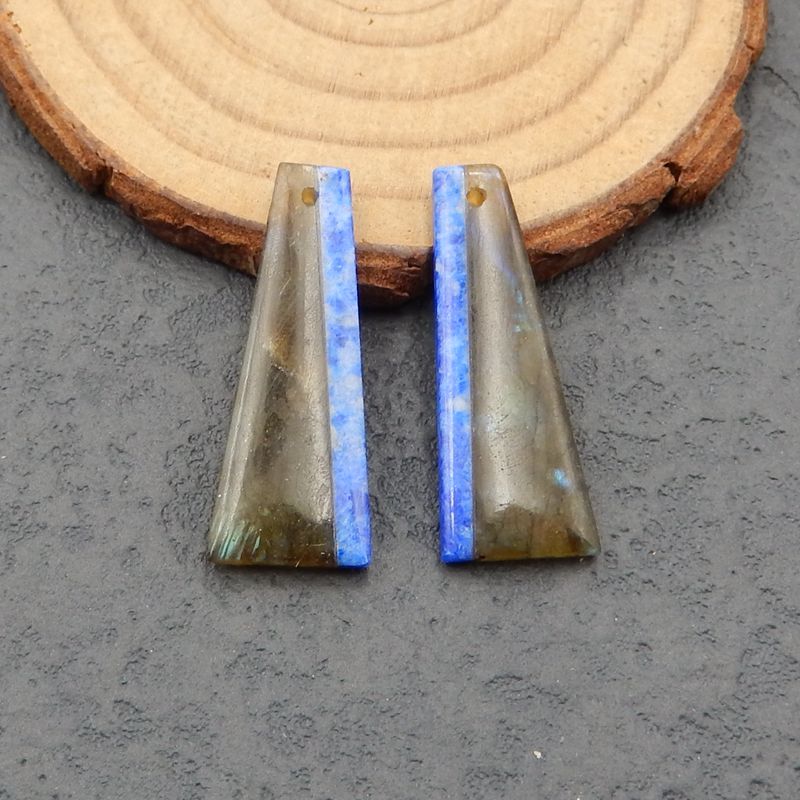 Paire de Boucles d'Oreilles Lapis Lazuli et Labradorite, 30x11x4mm, 4.4g