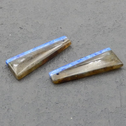 青金石和拉长石胶合宝石耳环一对，30x11x4 毫米，4.4 克