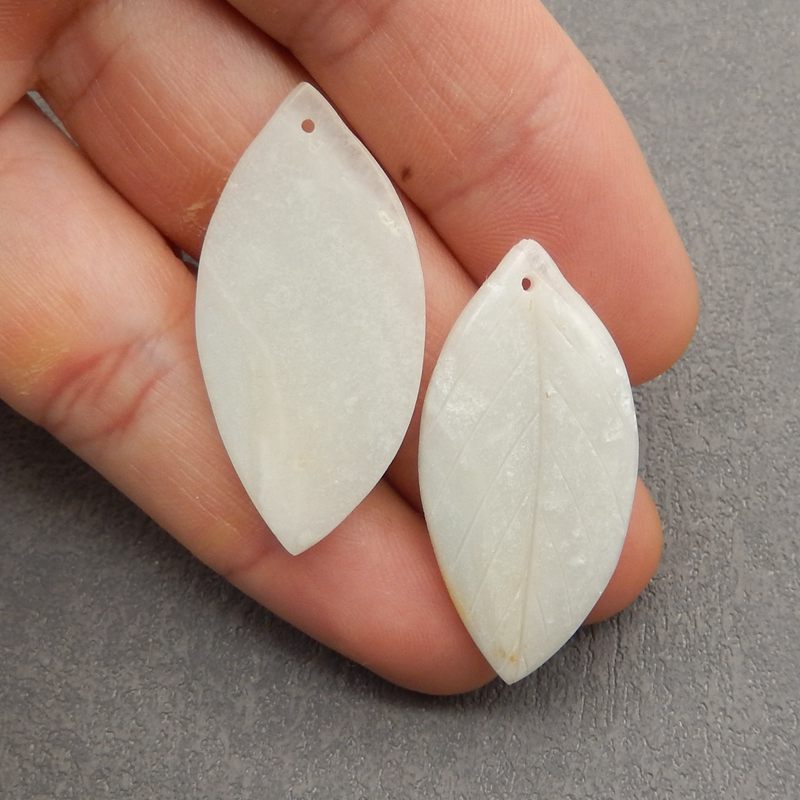 Natural Amazonite Carved leaf Earring Beads 41*20*4mm, 9.2g