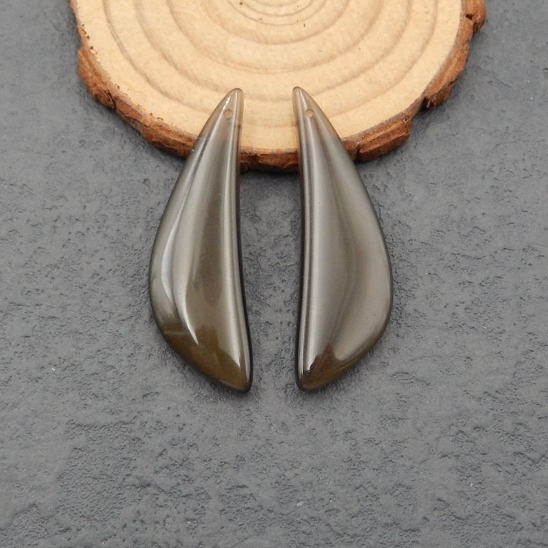 Paire de boucles d'oreilles en pierres précieuses d'obsidienne naturelle, 45x14x4 mm, 8,23 g