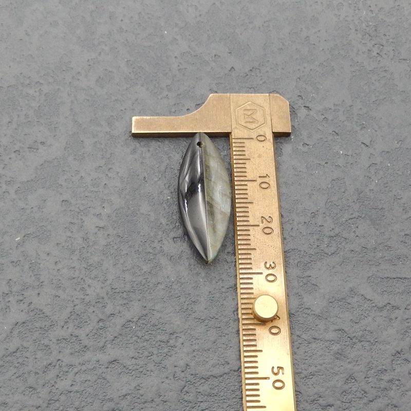 拉长石，黑曜石胶合耳环一对，29x11x5mm，4.2g