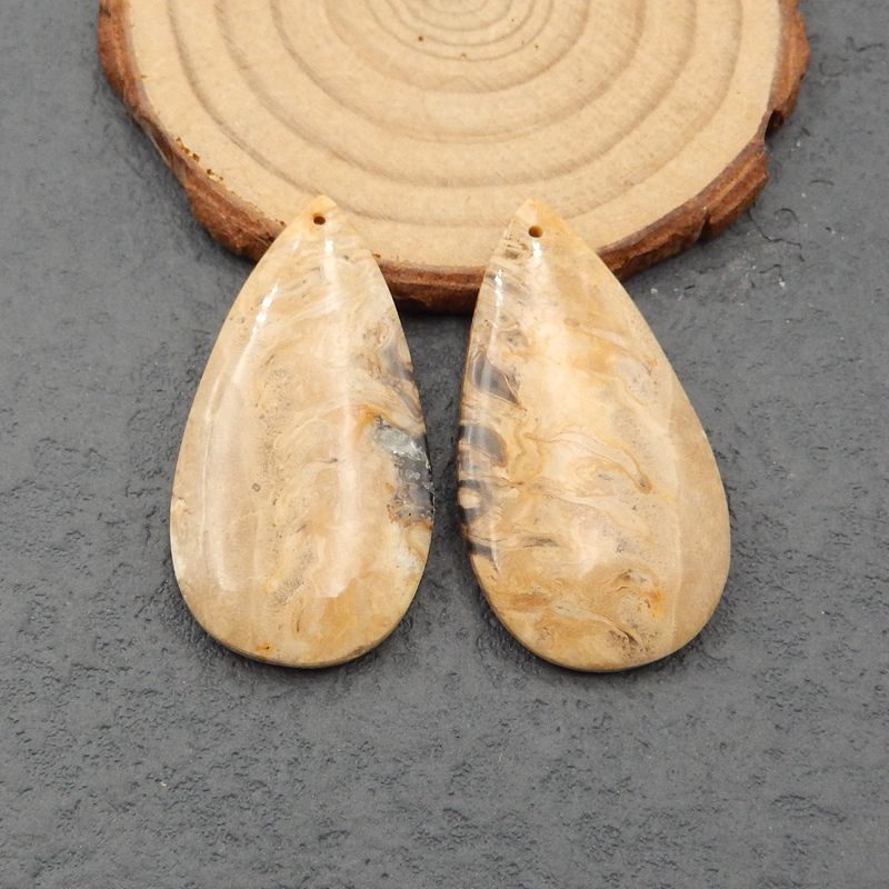 Natural Palm Root Stone Earring Beads 41x22x6mm, 14.6g