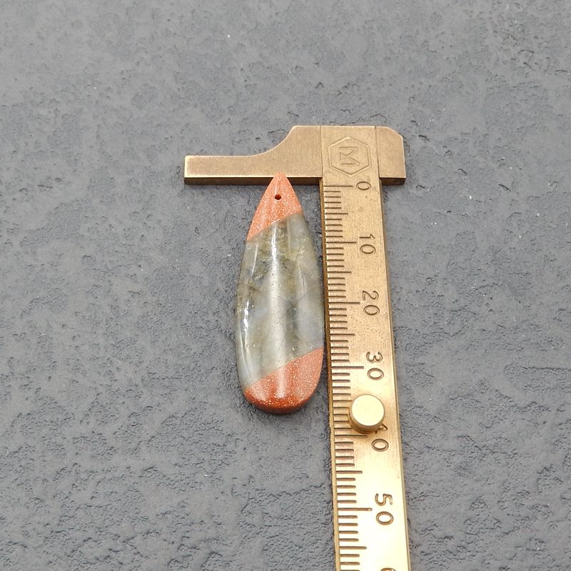 Paire de boucles d'oreilles en pierres précieuses collées Red River et Labradorite, 38x13X5 mm, 8,5 g