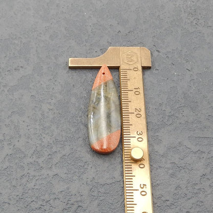 红河和拉长石胶合宝石耳环一对，38x13X5mm，8.5g