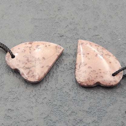Paire de boucles d'oreilles en pierres précieuses en forme de cœur en jaspe Mookaite sculpté, 18 x 15 x 4 mm, 3,38 g