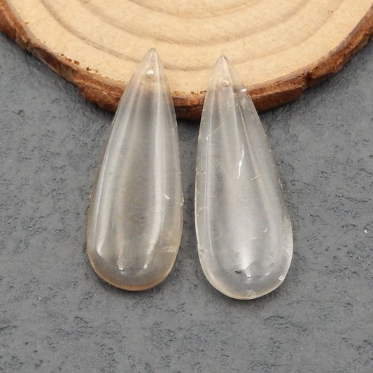 Natural White Quartz Earring Beads 35x13x4mm, 5.6g