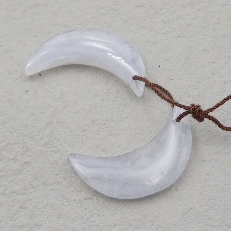 Natural Blue Lace Agate Carved moon Earring Beads 30*16*4mm, 4.9g