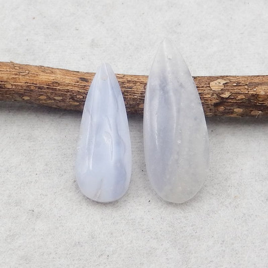 2 pcs Natural Blue Lace Agate Pendant Beads 30*12*5mm, 26*10*4mm, 4.5g