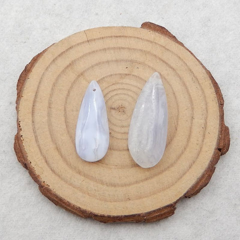 2 PCS Natural Blue Lace Agate Pendant Beads 30*12*5mm, 26*10*4mm, 4.5g