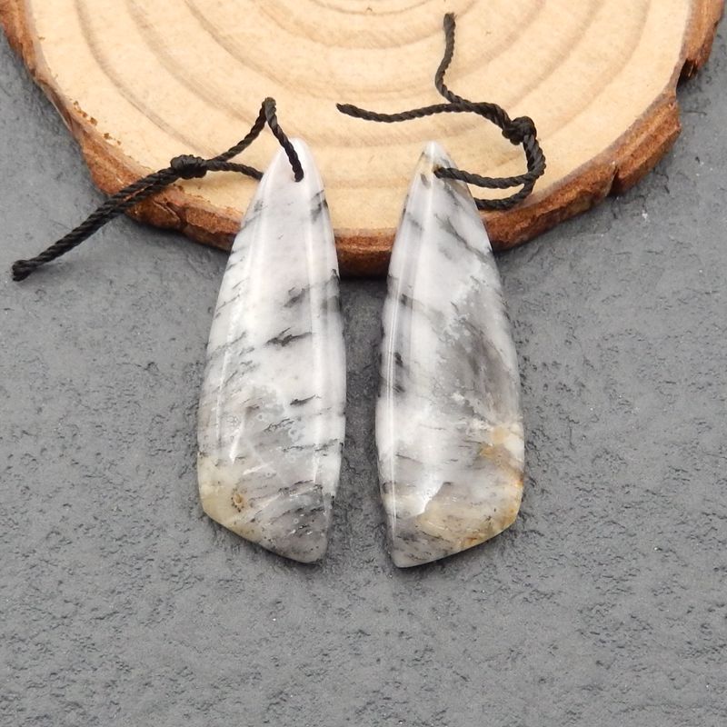 Natural Dendritic Agate Earring Beads 36x12x4mm, 5.7g