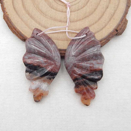 Natural Ocean Jasper Carved wings Earring Beads 35x18x4mm, 7.4g