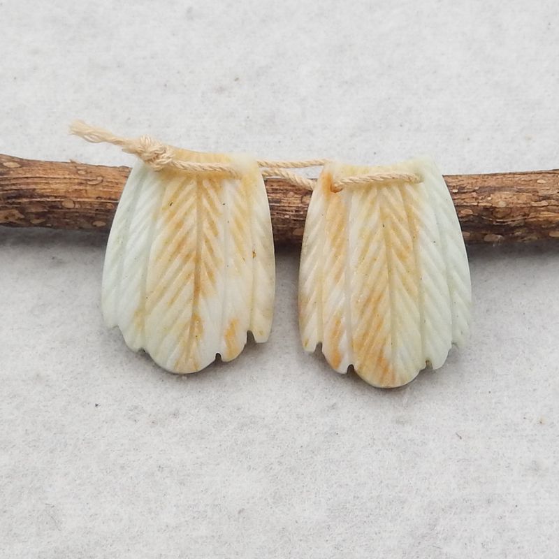 Natural Amazonite Carved feather Earring Beads 25*18*5mm, 7.6g