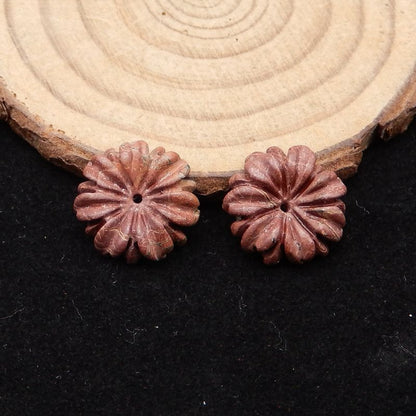 Natural Red Creek Jasper Carved flower Earring Beads 16x5mm, 2.7g
