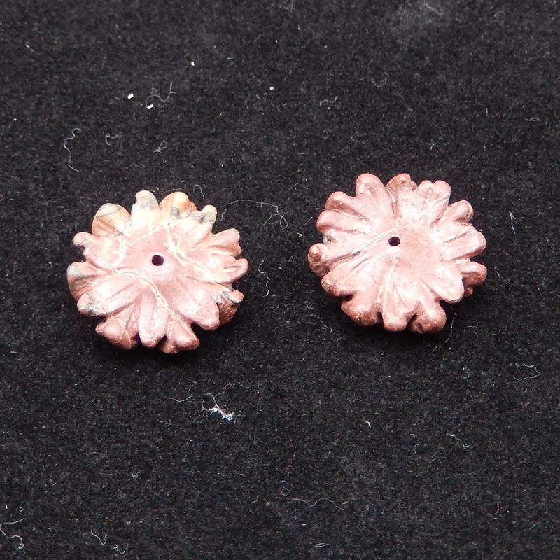 Natural Red Creek Jasper Carved flower Earring Beads 16x5mm, 2.7g
