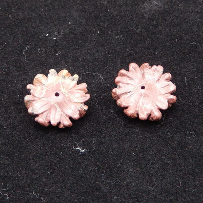 Natural Red Creek Jasper Carved flower Earring Beads 16x5mm, 2.7g