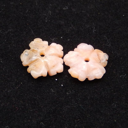 Paire de boucles d'oreilles fleur en opale rose sculptée, 13x3 mm, 1,3 g