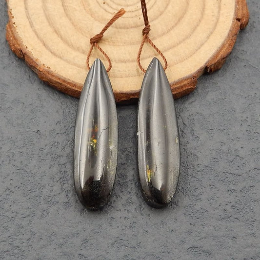 Paire de boucles d'oreilles en pierres précieuses d'obsidienne naturelle, 37x11x5 mm, 10,0 g