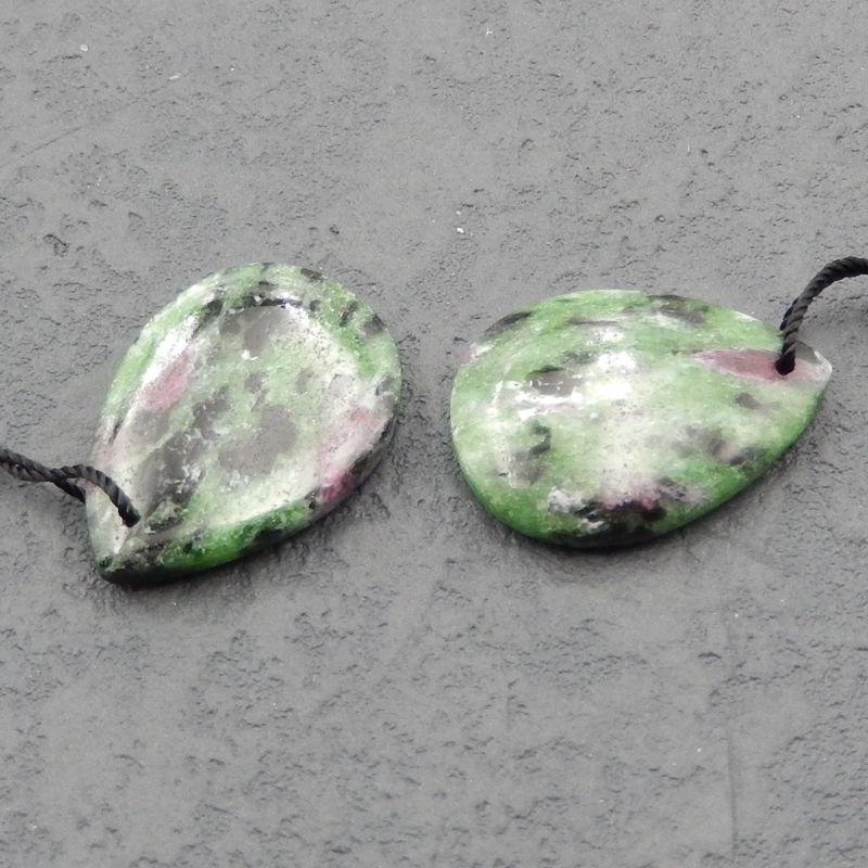 Natural Ruby And Zoisite Earring Beads 25x18x5mm, 8.9g