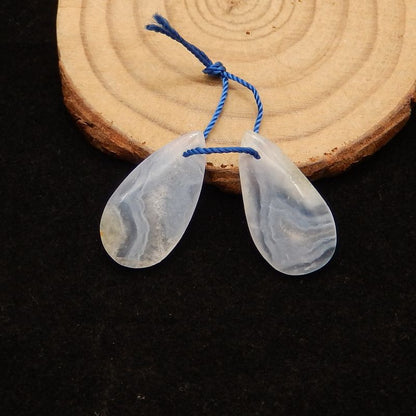 蓝色蕾丝玛瑙泪珠耳环石一对，用于制作耳环的石头，24x12x4mm，4g
