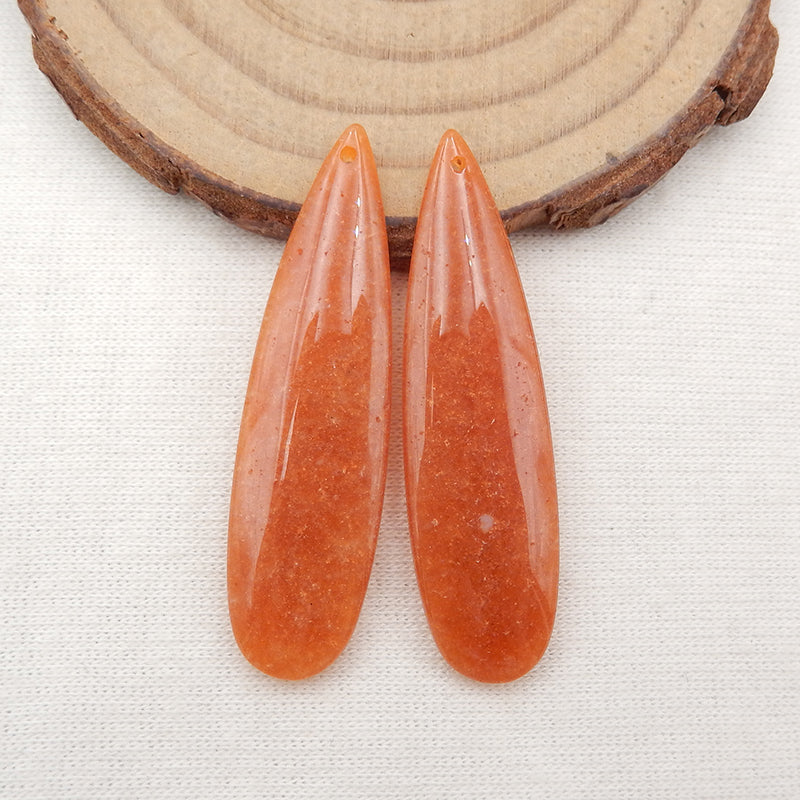 新设计红色砂金石耳环一对，用于制作耳环的石头，42x10x4mm，5.5g