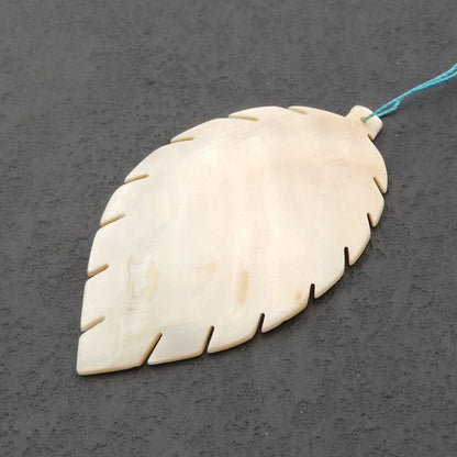 Natural Shell Carved leaf Pendant Bead 63x35x6mm, 7.8g