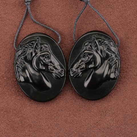 Natural Black Obsidian Horse Pendant - Hand Carved Horse Pendant for Success and Protection 40x30x9mm, 13-14g. - Gomggsale