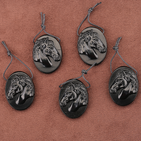 Natural Black Obsidian Horse Pendant - Hand Carved Horse Pendant for Success and Protection 40x30x9mm, 13-14g. - Gomggsale