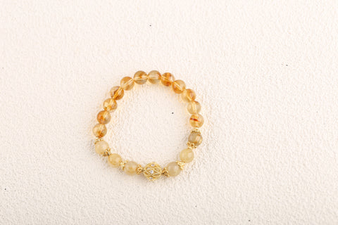 Natural Stone Lopaz Gold Rutilated Quartz Bracelet  Handmade Elastic Rope Beaded Jewelry