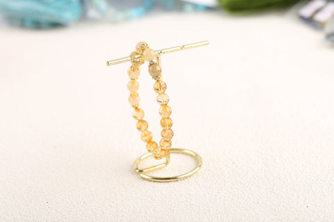 Natural Stone Lopaz Gold Rutilated Quartz Bracelet  Handmade Elastic Rope Beaded Jewelry