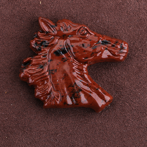 Carved Stone Crystal Horse Pendant, Natural Gemstone Horse Head, Crystal Horse Beads for Necklace Making, Rose Quartz Obsidian horse bead